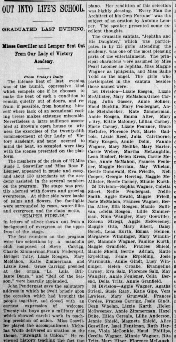 Graduation 1897, Our Lady of Victory Academy, Waterloo, Iowa